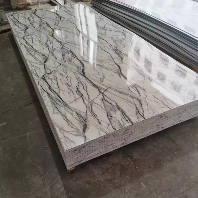 1220 * 2440 mm paksus 3 mm dekoratiivseinapaneel 3D veekindel k&otilde;rgl&auml;ikiv UV-kate PVC marmorist leht
